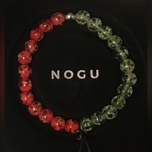 ❤️💚 NOGU Red Holly x Frosted Mistletoe .925 Silver Firefly Glass Bracelet 💚❤️